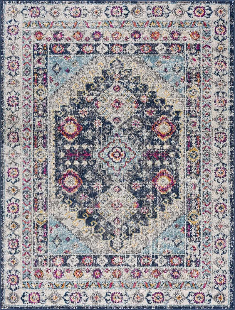 Munoo Blue Bordered Polypropylene Area Rug