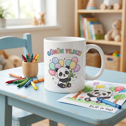 Günün Yıldızı Sevimli Panda Balonlu Çocuk Süt Kupası 330 ml