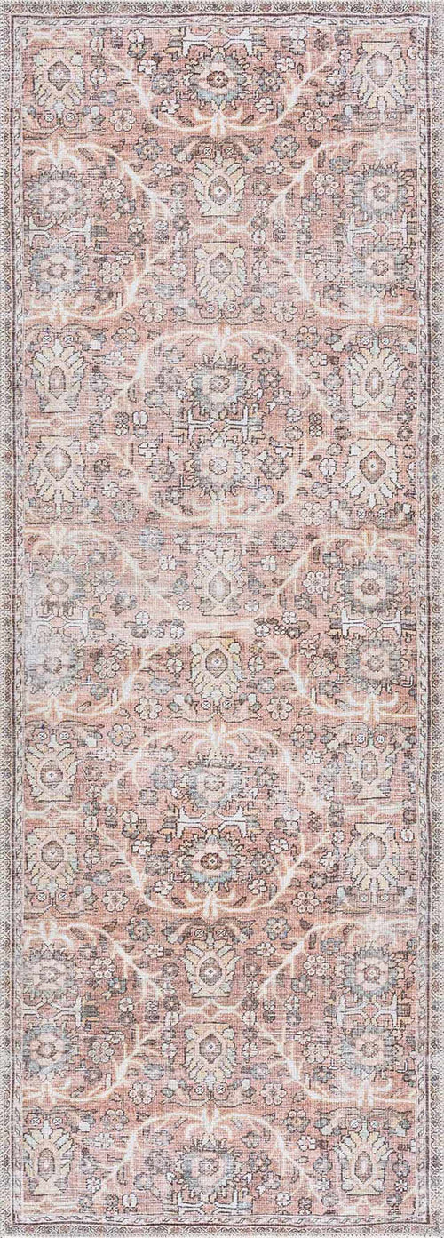 Belaa Brown Oriental Washable Polyester Area Rug